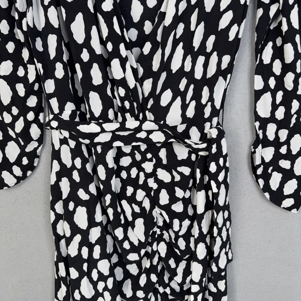 Maje Dress Womens 3 Black White Animal Print Long Sleeve Wrap Mini Parisian Chic